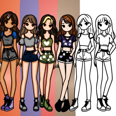 a group of girls wearing crop tops and shorts
