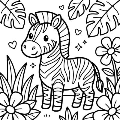 Introduce your little one to the wonders of the animal kingdom with this delightful zebra coloring page. Designed specifically for toddlers, its bold outlines and simple shapes make it perfectly easy and fun for developing motor skills.