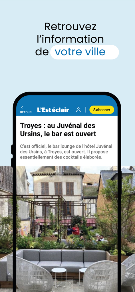 L'Est éclair mobile app screenshot featuring a local news article from the city of Troyes