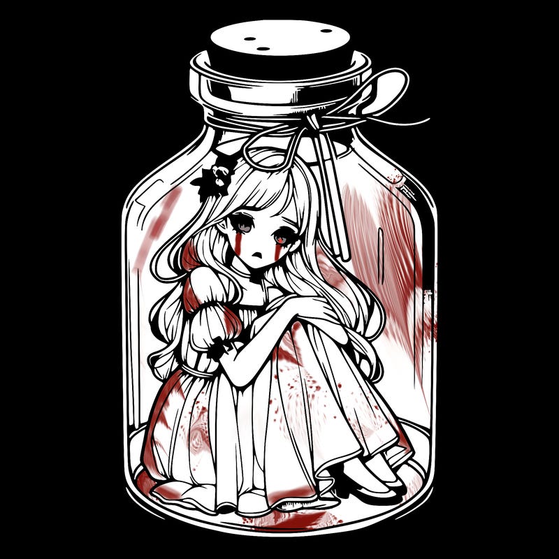 beautiful realistic girl trapped in bottle