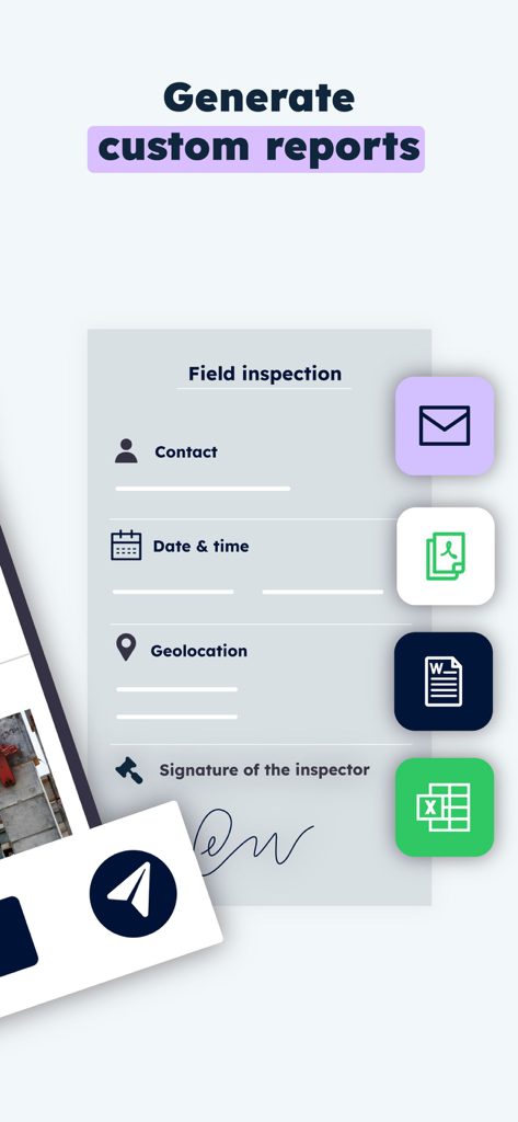 Kizeo Forms, Mobile forms - Interfaz móvil de Kizeo Forms para generar informes de inspección de campo personalizados con múltiples formatos de exportación como PDF, Word y Excel.