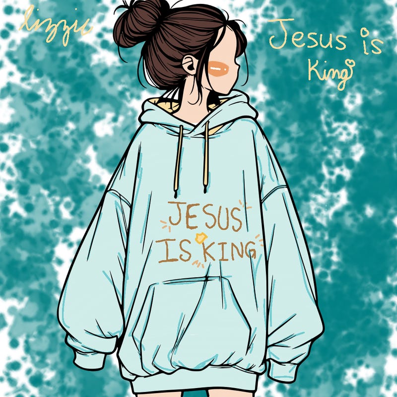 realistic girl with a oversized sweatshirt on and a bun