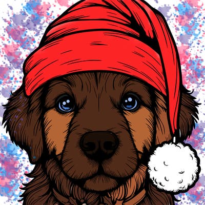 realistic dog with a christmas hat
