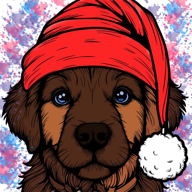 realistic dog with a christmas hat