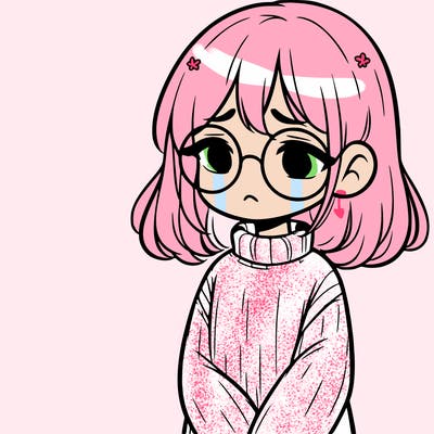sad girl with glasses in a sweater