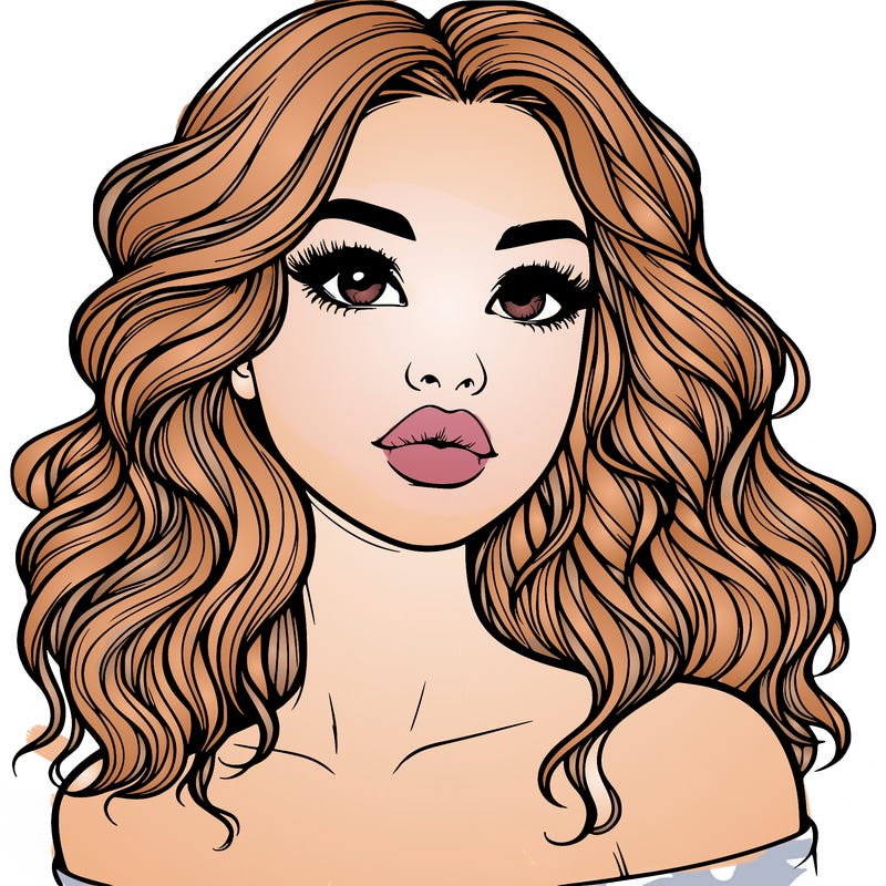 realistic girl with wavy hair and lips