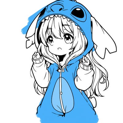 anime girl in a stitch onsie