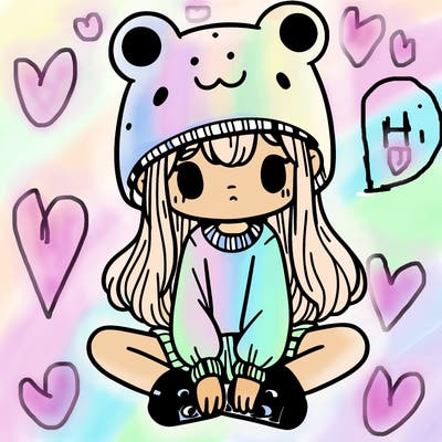 a girl wearing a frog hat and some frog socks