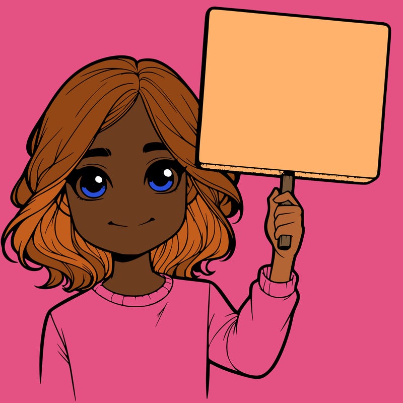 realistic girl holding up a sign