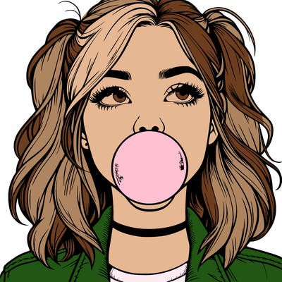 realististic girl blowing bubble -gum