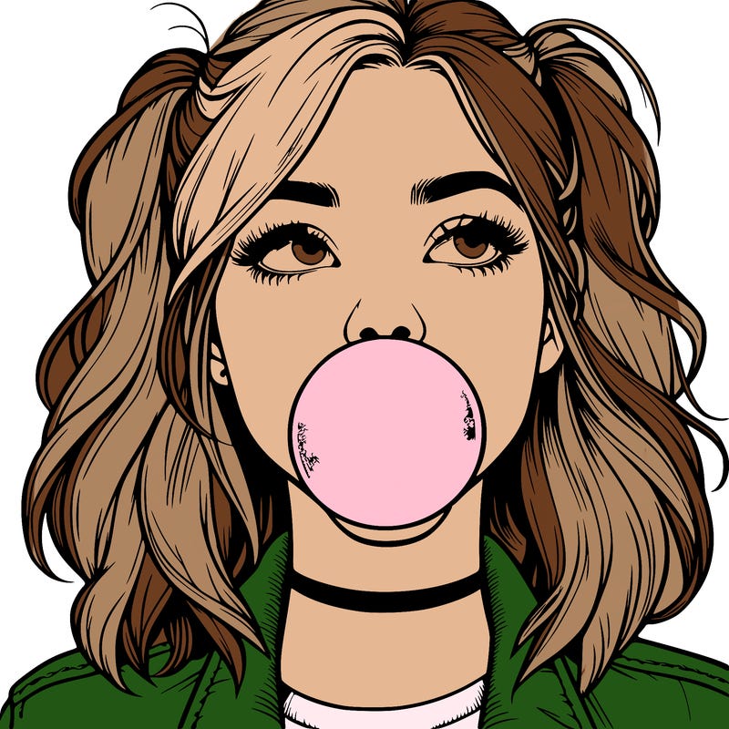 realististic girl blowing bubble -gum