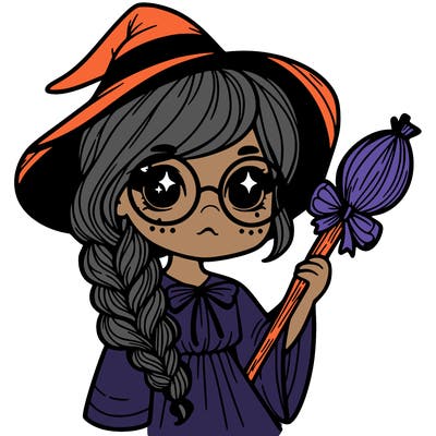 a witch with a braid and two glasses