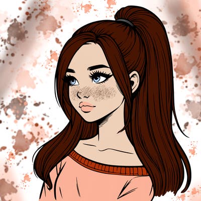 realistic girl with a high ponytail