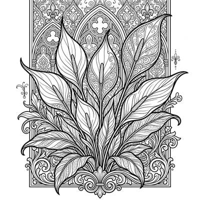 Unleash your creativity with this exquisite Peace Lilies coloring page, artfully blended with the mysterious charm of Gothic design. Dive into a world of intricate patterns and elegant botanical forms, perfect for a relaxing and imaginative coloring session.