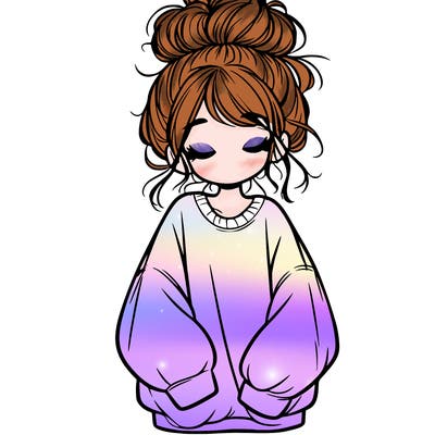girl with baggy sweatshirt and messy bun
