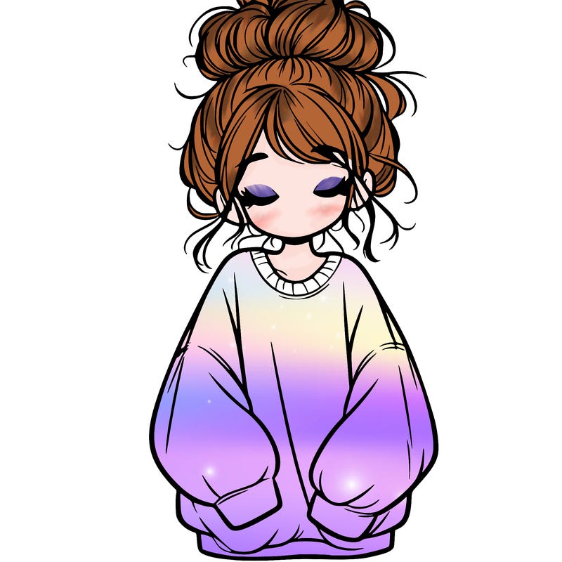 girl with baggy sweatshirt and messy bun