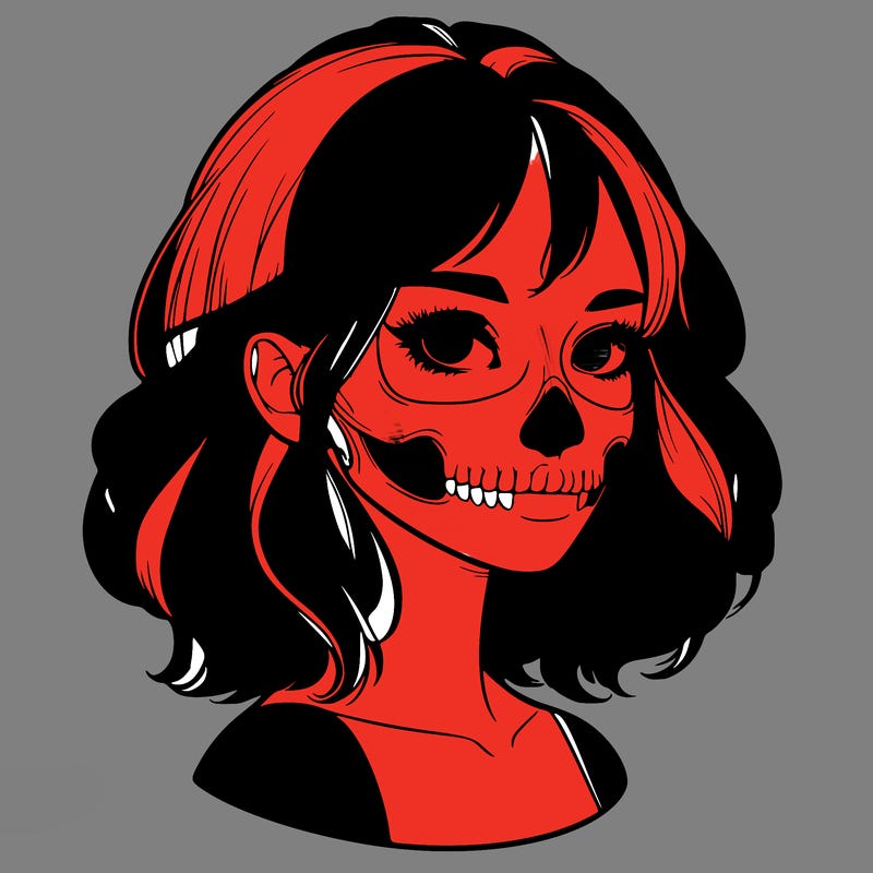 realistic girl with skull