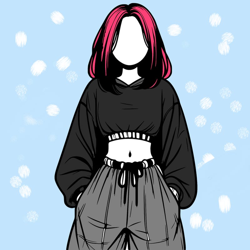 realistic girl faceless with baggy pants and a crop top