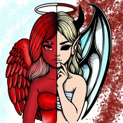 realistic angel half demon