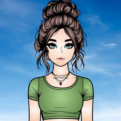 realistic girl with messy bun and croptop