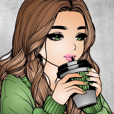realistic girl drinking coffee