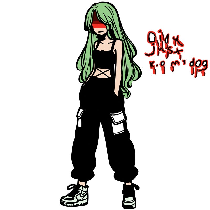 girl in baggy pants crop top and long hair