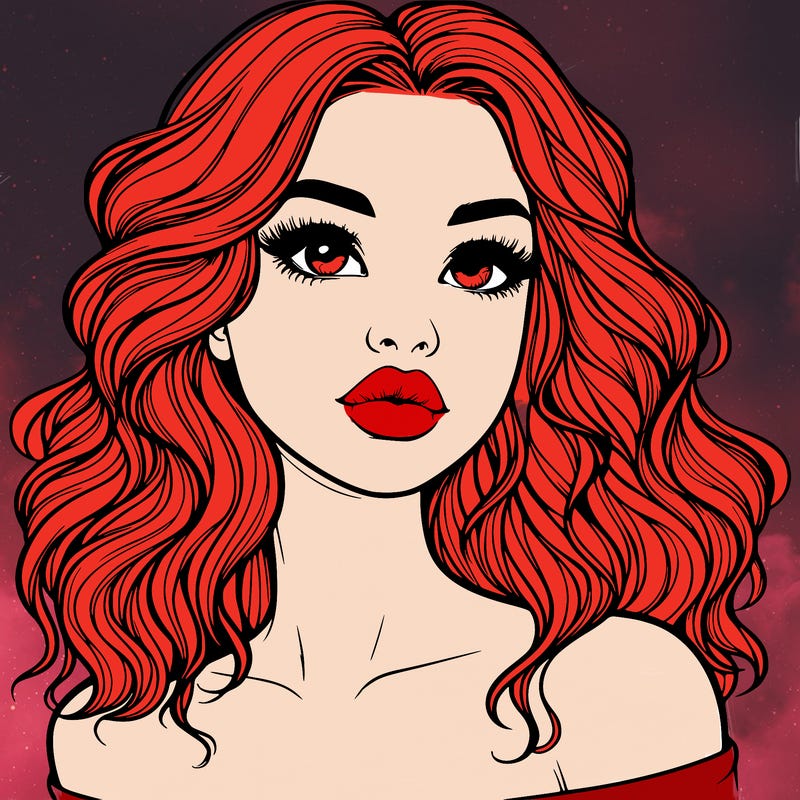 realistic girl with wavy hair and lips
