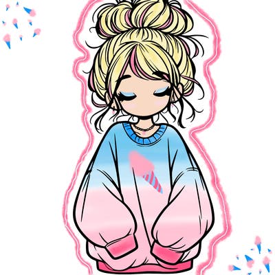 girl with baggy sweatshirt and messy bun