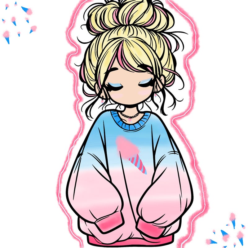 girl with baggy sweatshirt and messy bun