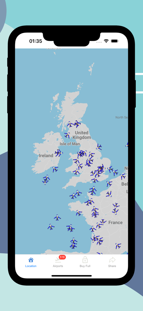 Mapa de seguimiento en tiempo real de vuelos de Ryanair por el Reino Unido y Europa