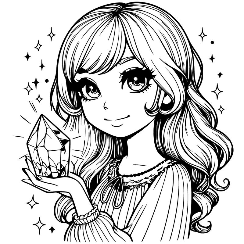 realistic girl with a mystical crystal