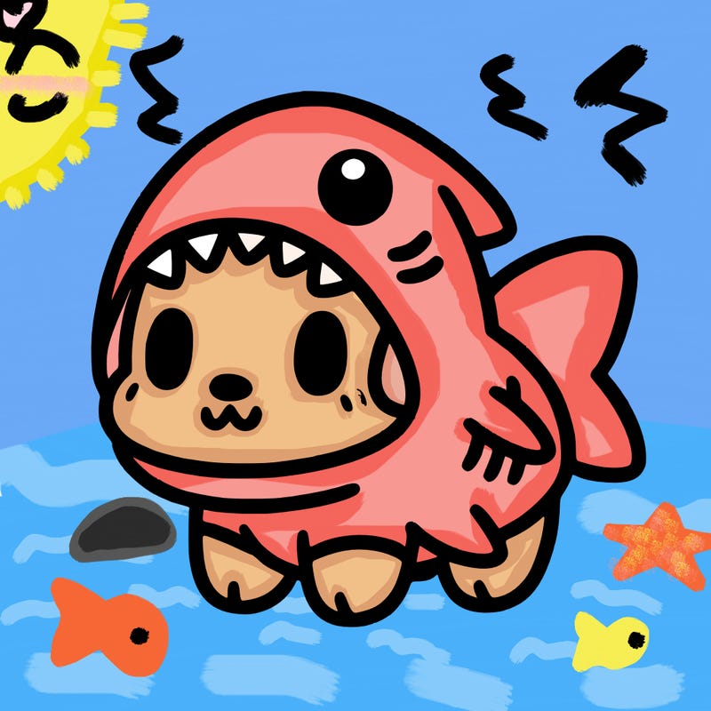 cute dog wearing a shark costume