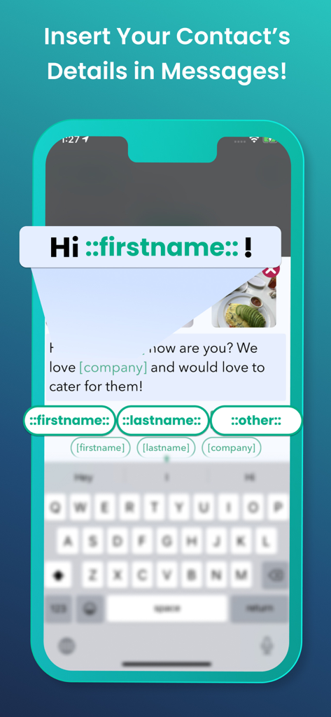 Interface showing how to insert contact details like first name into personalized mass text messages