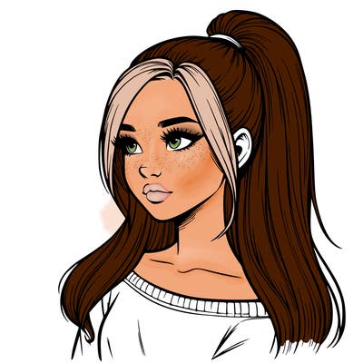 realistic girl with a high ponytail