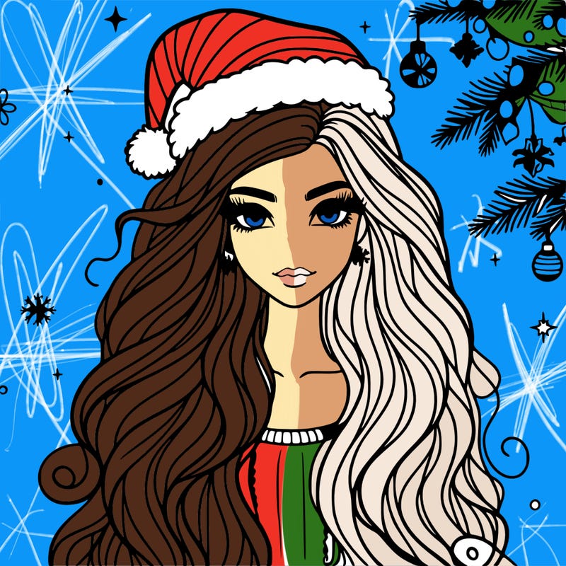 christmas fashionable female model and long hair