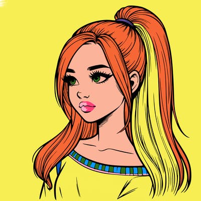 realistic girl with a high ponytail