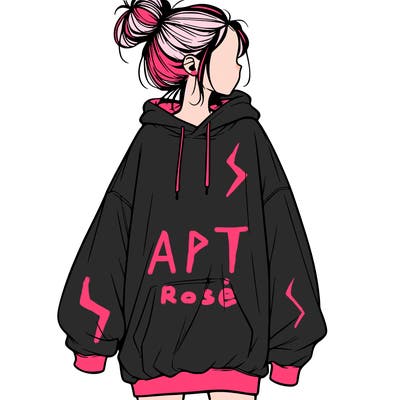 realistic girl with a oversized sweatshirt on and a bun