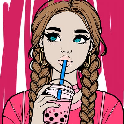realistic girl with braided hair drinking boba