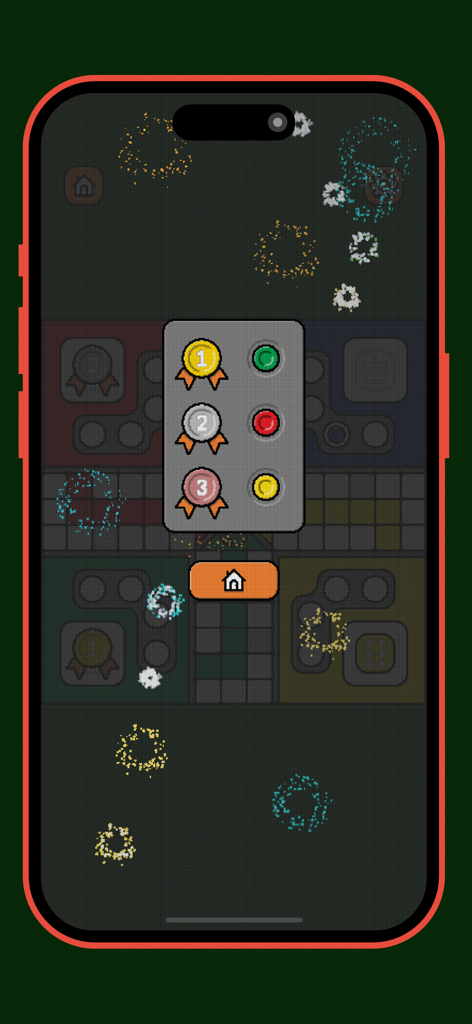 Ludo Classic King - Game results screen for Ludo Classic King showing first second and third place winners with medals and star effects