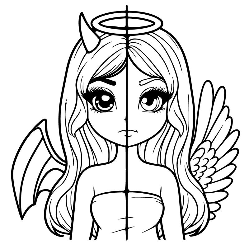 realistic girl split devil and angel