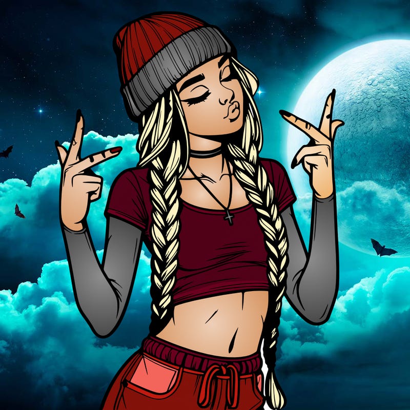 realistic teenage girl with braids and a beanie and crop top doing 🫶🏼
