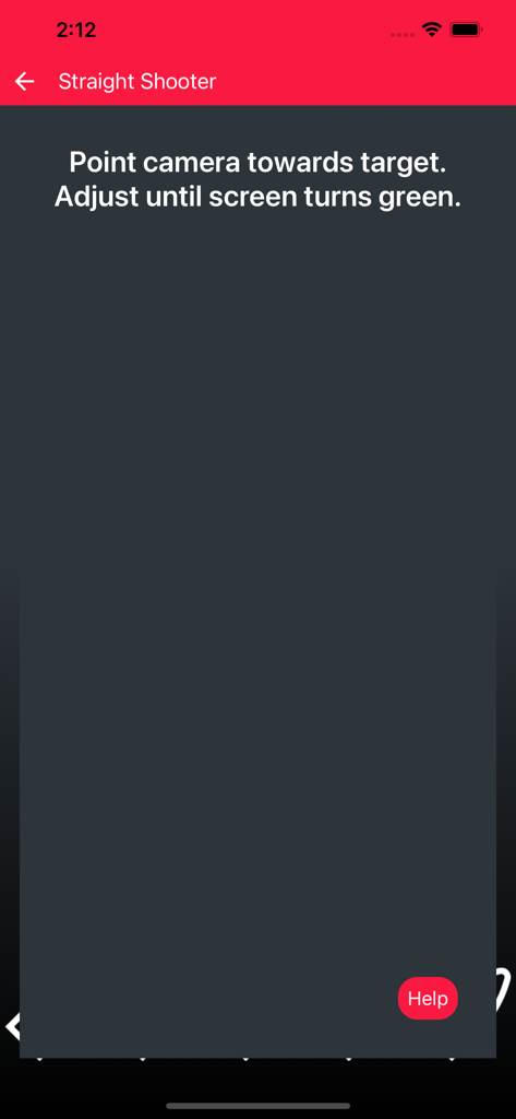 Straight Shooter app camera calibration screen with target setup instructions