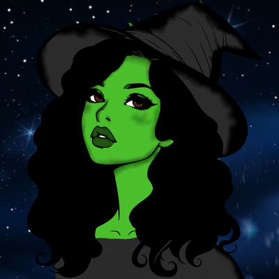 realistic witch girl with wavy hair and lips