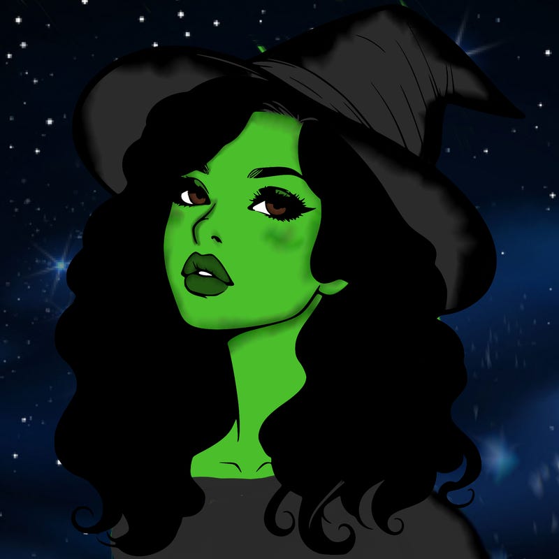realistic witch girl with wavy hair and lips