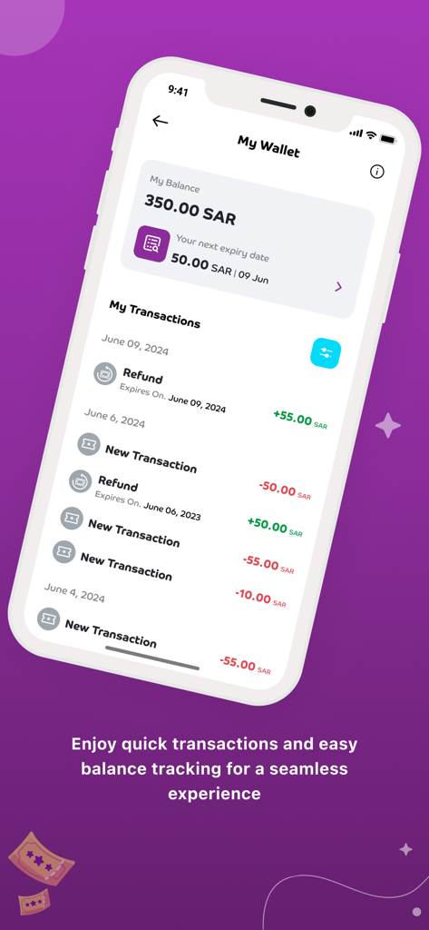 muvi Cinemas app My Wallet screen showing balance and transaction history