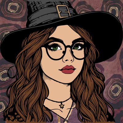 a witch with glasses realistic