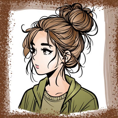 realistic teenage girl with a messy bun