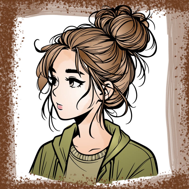 realistic teenage girl with a messy bun