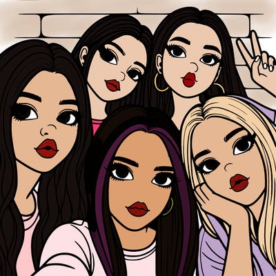 group of teen girls friends y2k up close in a selfie