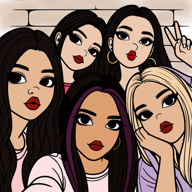 group of teen girls friends y2k up close in a selfie